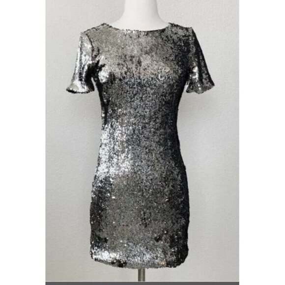 NWT TOPSHOP sequin Mini Party Dress Short sleeve Bronze Silver Metallic Size 2 - Picture 4 of 14